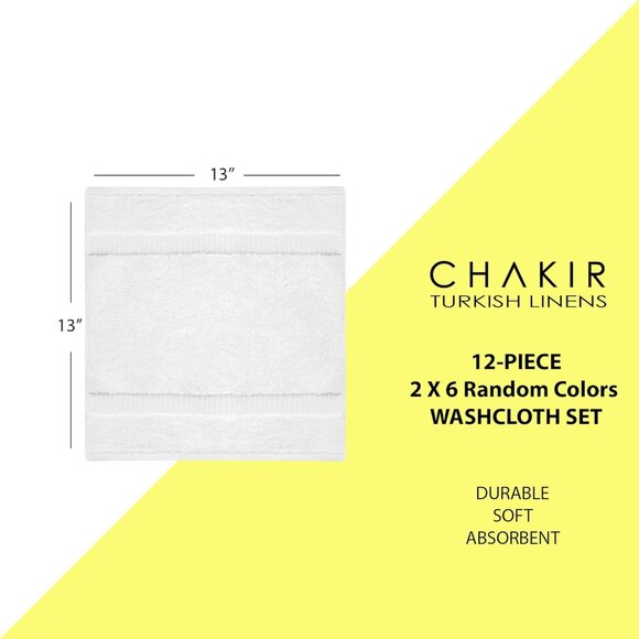 Hotel & Spa Quality, Highly Absorbent 100% Cotton Turkish Washcloths 2 X 6 Rando - Picture 3 of 6